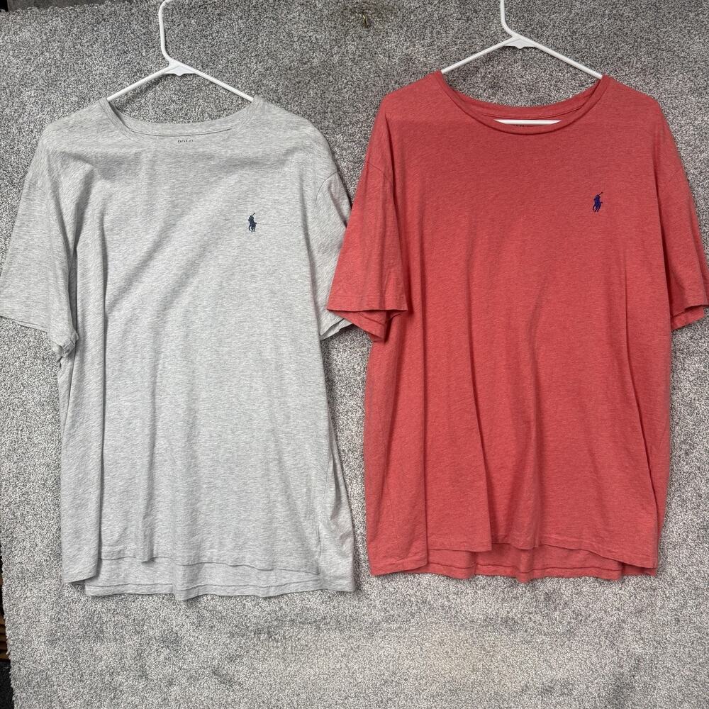 Polo Ralph Lauren T-Shirt Mens XL Gray Red 2 Pack Cotton Pony Logo Crewneck